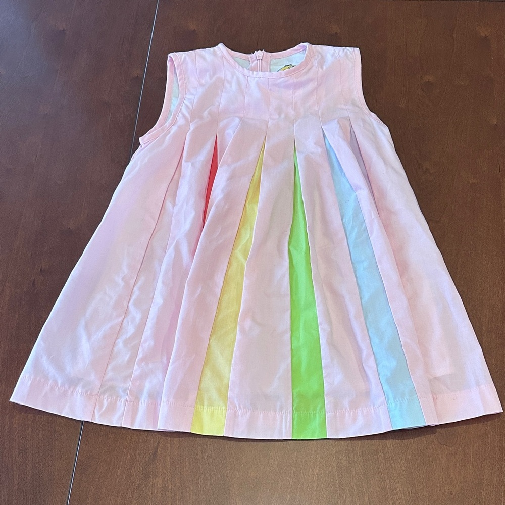 The Yellow Lamb Rainbow Dress-Colorful Pleated Dress 2T